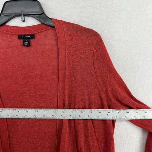 Halogen Sweater Women's XS Red Knit Linen Blend Open Front Pocket Tunic Cardigan - Picture 3 of 12